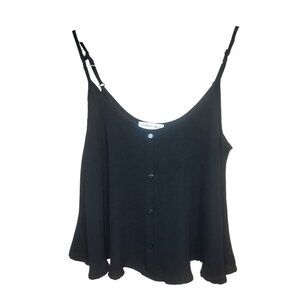 Ambiance Apparel Womens Camisole Tank Top S Black Button Front Adjustable Straps